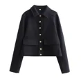 thumbnail image 1 of TRAF-Chaqueta de Aviador negra para mujer, abrigos de lana y mezclas, chaqueta de bombardero recortada, Chaqueta corta de entretiempo, prendas de vestir exteriores, Otoño e Invierno, 1 of 5