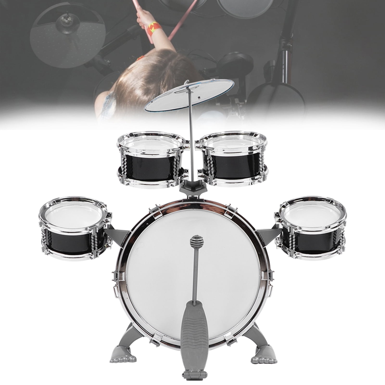 OTVIAP Junior Drum Set Children Drum, Musical Instrument Drum Set, For Beginners Baby Black