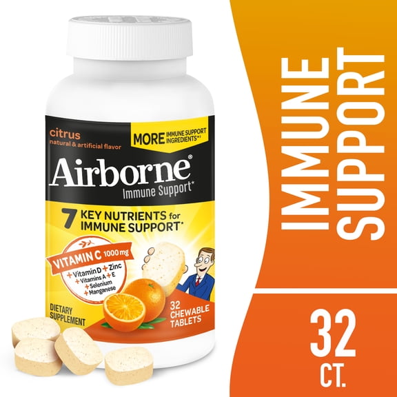 Airborne 1000mg Vitamin C Immune Support Multivitamin Effervescent Tablets, Citrus Flavor, 32 ct