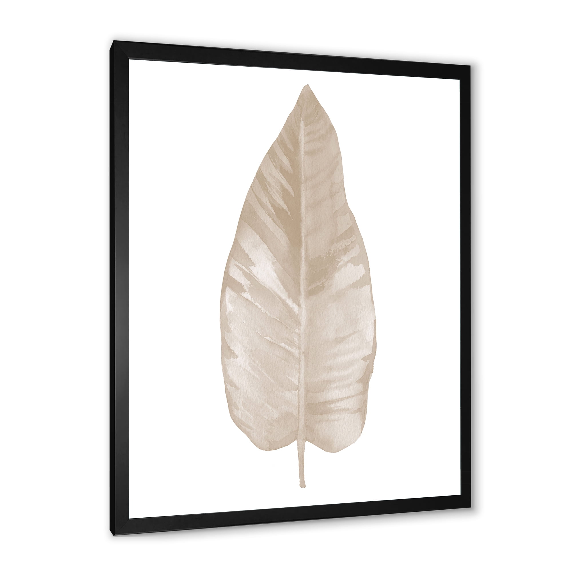 Designart 'Dried Leaf Plant Beige On White Background' Traditional Framed Art Print