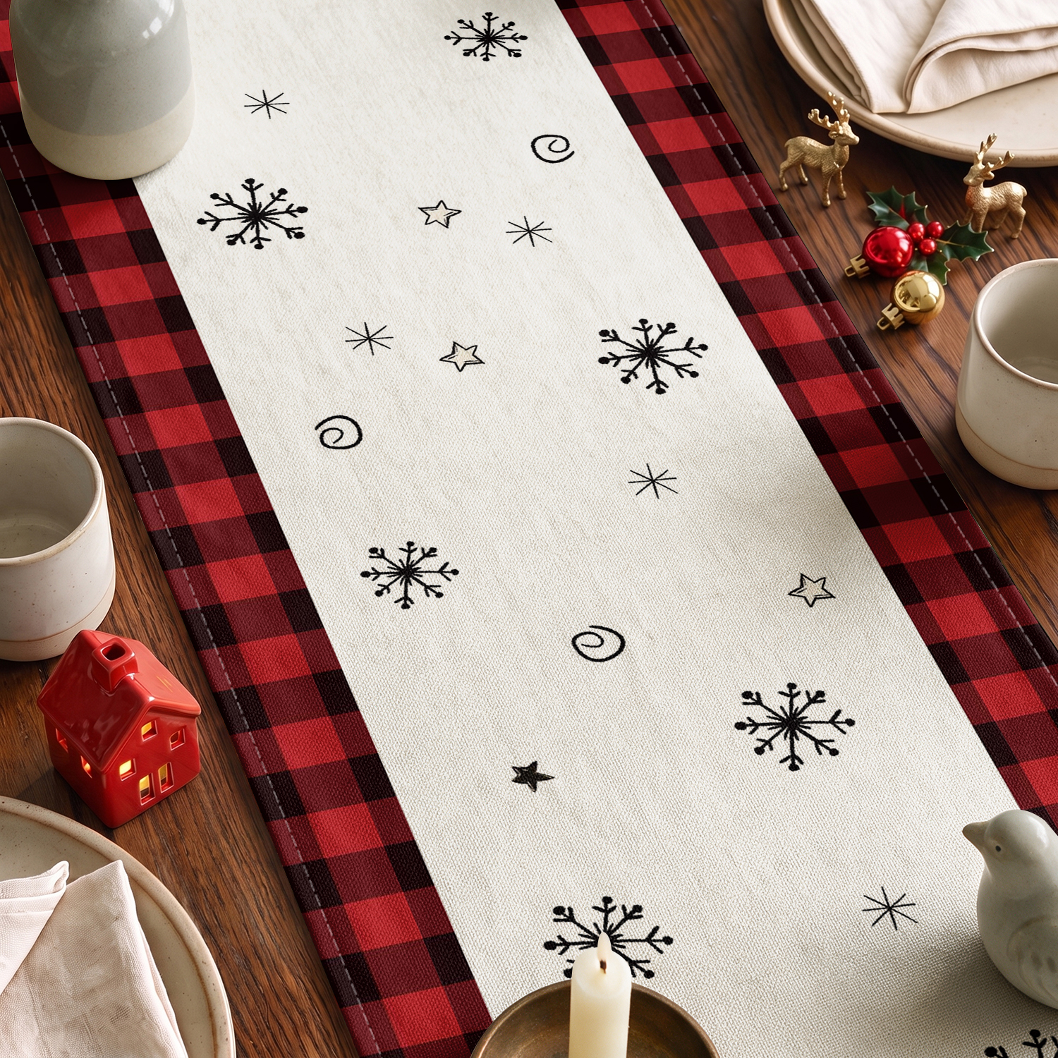 Sm:)e Buffalo Plaid Christmas Trees Table Runner photo 6