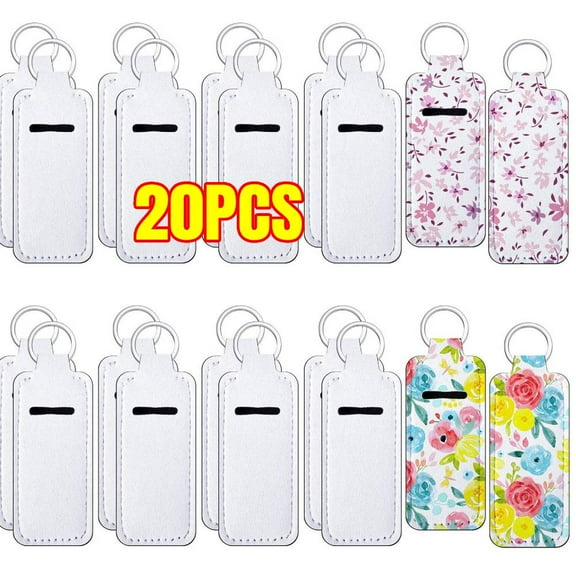 20 PCS Sublimation chapstick holder blanks bulk Blank Neoprene lipstick holder keychain Travel for Women DIY Key Ring