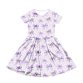 thumbnail image 3 of CCRFTGI Short Sleeve Dresses for Children Girls Size 8 Basic 2026 Summer A Line Skater Dress Cute Bowknot Print Dresses Holiday Girls Clothes Fashion Purple 5-6 Years, 3 of 5