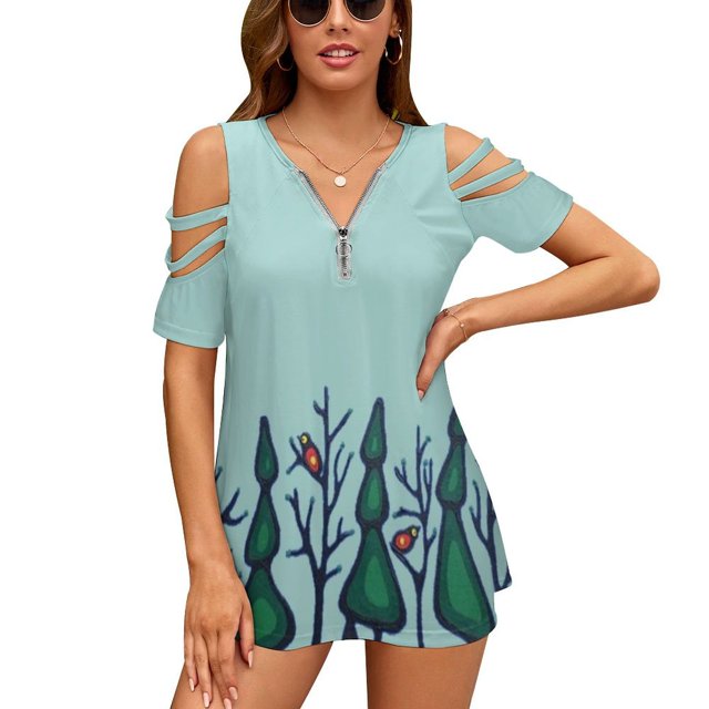 Red Canoe Ruffle Short Sleeve T-Shirt V Neck Shirts Pattern Cute Tops Casual Tee Long Sleeve High Quality Top