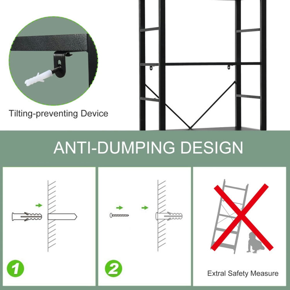 Demi Bonn 5-Tier Bookshelf, Vintage Triple Wide Large Bookcase Display Storage Shelf, Display Rack for Plants and Books, Black