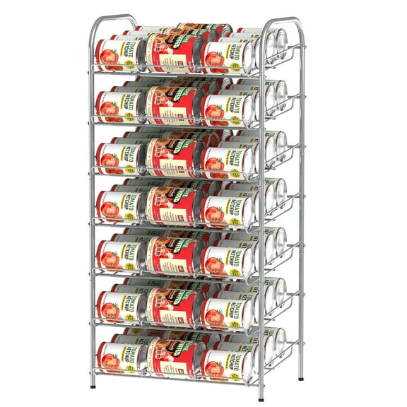 7-Tier Can Organizer for Pantry, Heavy Duty Metal Can Storage Rack Holds 84 Cans, Space-Saving Shelf Organizer with FIFO Dispenser for Kitchen Cabinet, Pantry or Supermarket, Silver