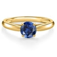 thumbnail image 3 of Gem Stone King 10K Yellow Gold Blue Created Sapphire Solitaire Engagement Ring for Women | 0.60 Cttw | Round 5MM | Gemstone September Birthstone | Size 5, 3 of 6