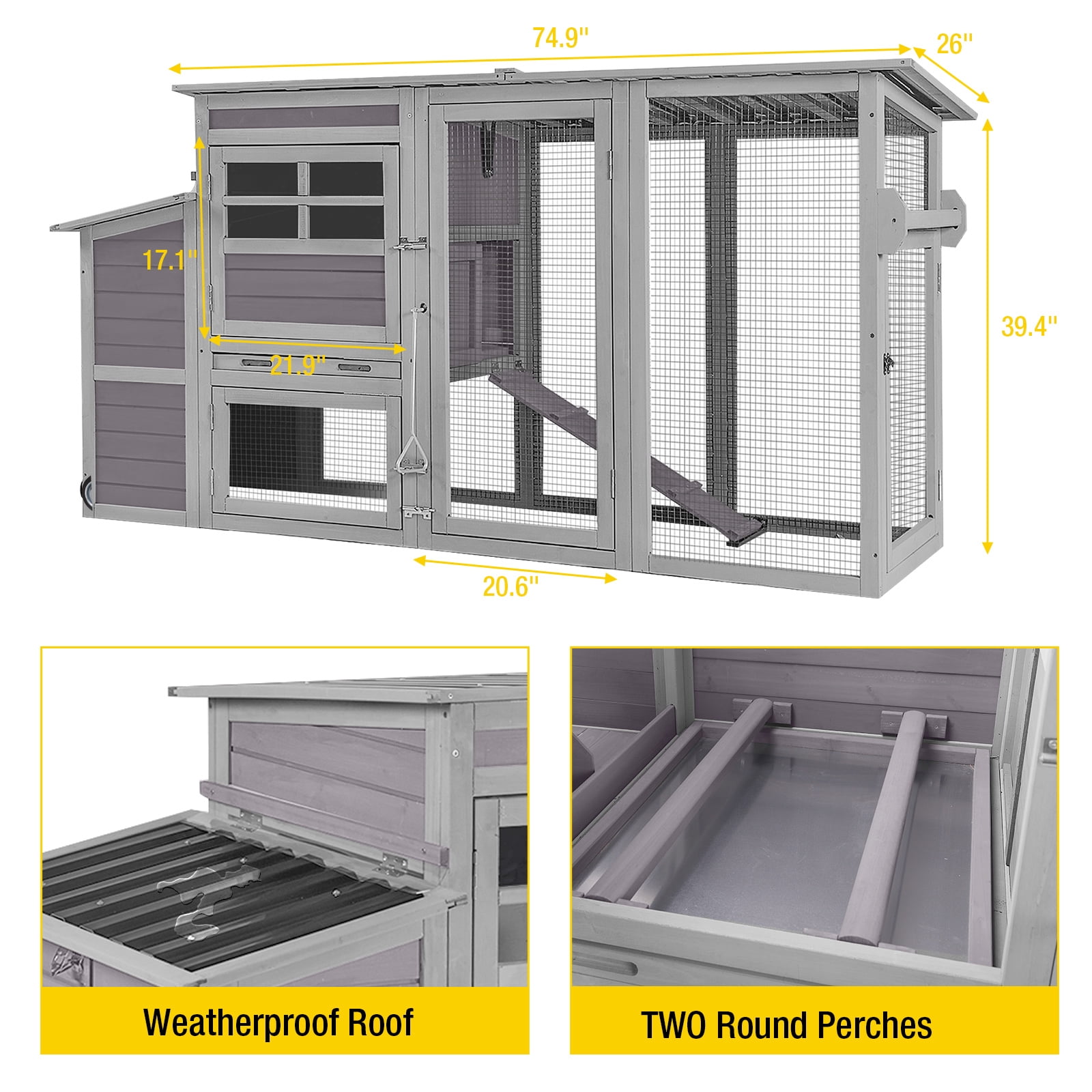 Aivituvin 78.4' Large Chicken Coop with Run & Nesting Box, Wood Poultry Cage Hen House with Slide Tray for 3-5 Chickens