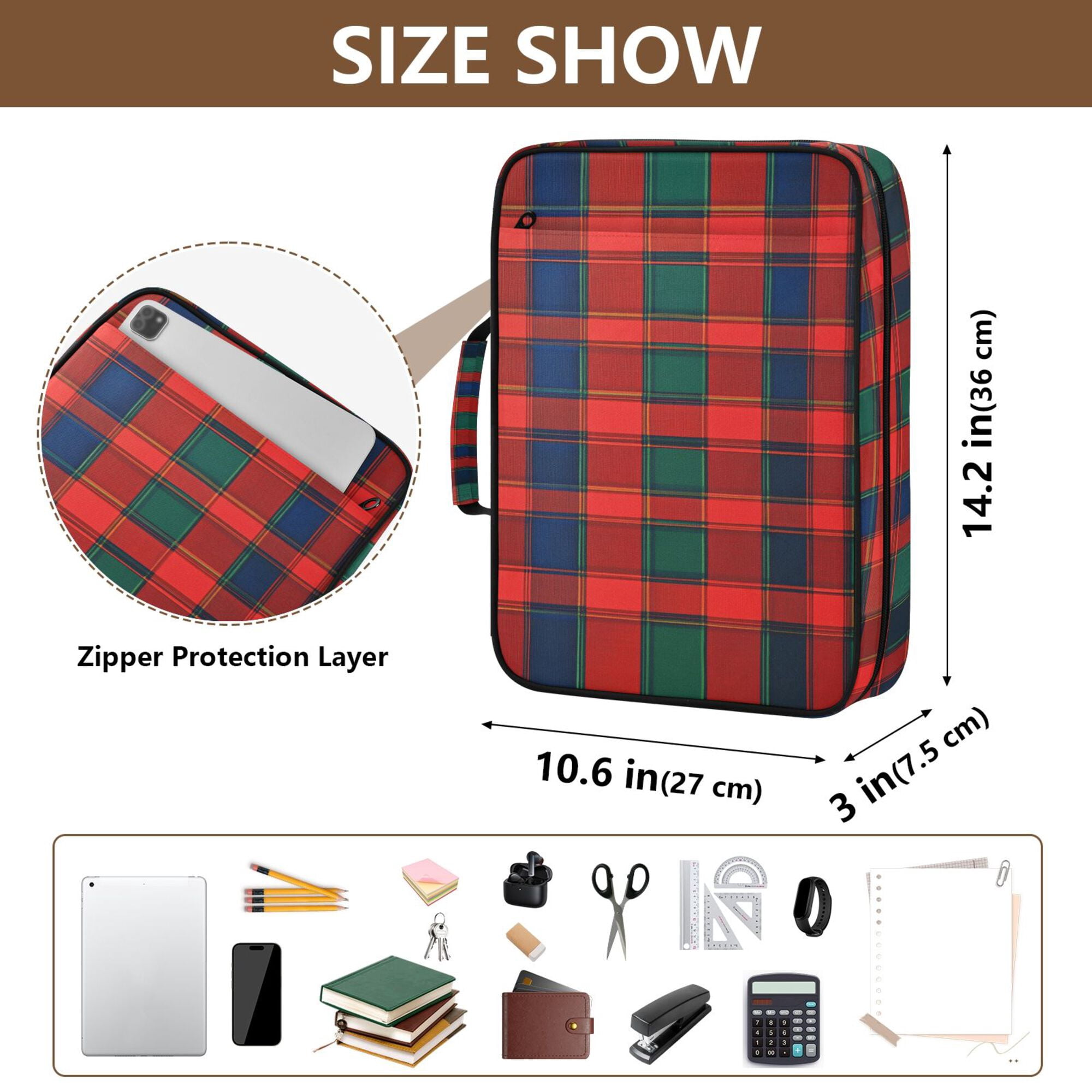 FORMRS Accordion File Folder A4 Size 7-Pocket Expanding Document Organizer Bag with 3 Ring Binder, Red and Blue Pattern