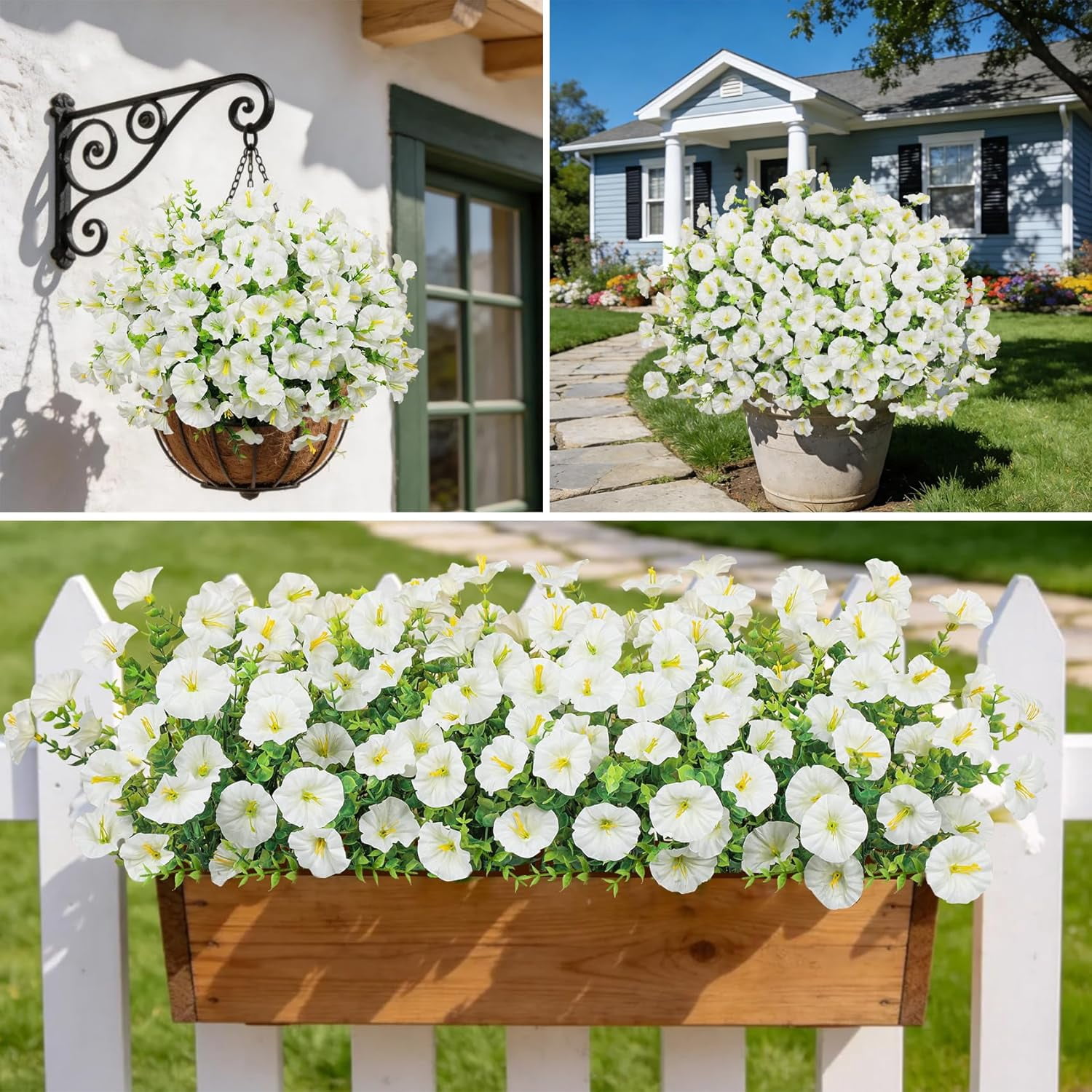 12PCS Outdoor Artificial Flowers, UV Resistant No Fade Faux Greenery, Spring Summer Decoration for Garden Porch Yard Home Cemetery Decor