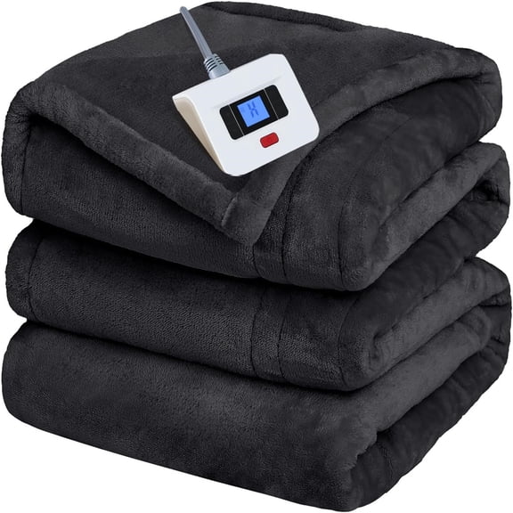 Heated Electric Blanket Twin Size, Flannel Electric Blanket with 10 Heating Levels & 1-12 Hours Auto Shut Off, Fast Heating Warming Blanket, Machine Washable, Grey, 62 x 84 Inch