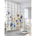 thumbnail image 3 of Retro Farmhouse Shower Curtain, Butterflies Floral Wheat Wooden Bathroom Decor Curtains Set with Hooks, Blue Yellow Waterproof Fabric Home Accessories， Stall 36 X 78 Inch, 3 of 6