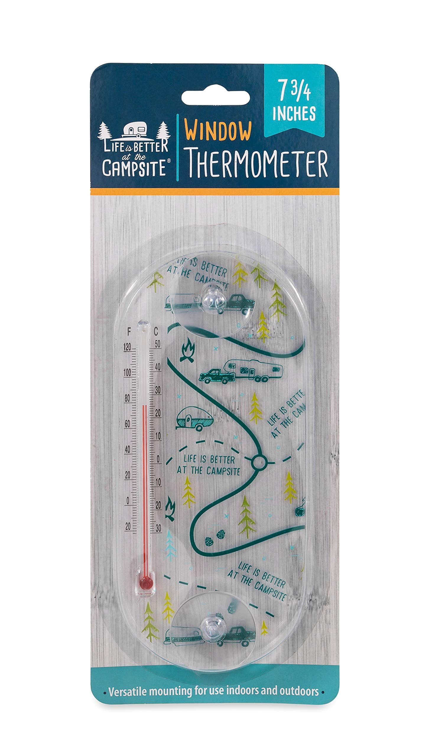 Camco Unknown 53367 Life is Better at The Campsite Window Thermometer RV Map Design - Displays Both Fahrenheit and Celsius Temperatures - Allows for Easy Mounting to Any Glass Surface
