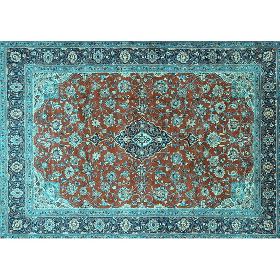 Ahgly Company Indoor Rectangle Medallion Light Blue Traditional Area Rugs, 7' x 9'