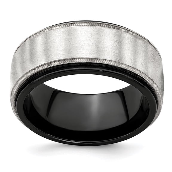 Auriga Fine Jewelry Men's Titanium Black Ti & Sterling Silver Brushed Milgrain Ring Size 10