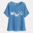 thumbnail image 4 of QATAINLAV Hauts d'Été pour Femmes de Plage Chic Décontracté Coton Lin T-Shirts à Manches Courtes Coupe Ample Blouses à Col Rond Mode 2025 T-Shirts à Imprimé Papillon Bleu TTG, 4 of 8