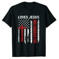 thumbnail image 2 of Womens Loves Jesus America Too Flag 4th Of July Christian Religious Casual Short Sleeve T-Shirt Black Medium, 2 of 5