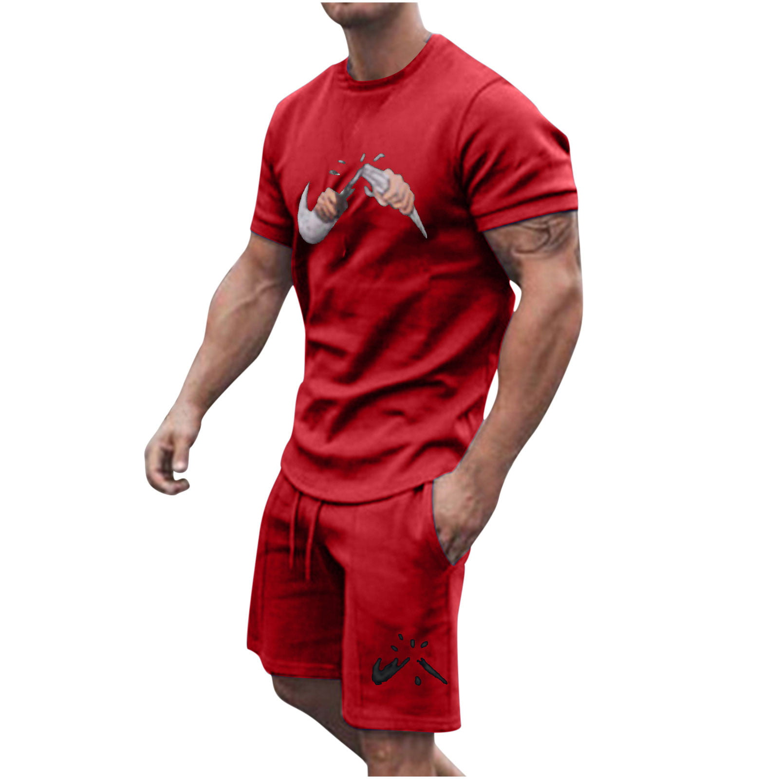 Mens Summer Outfit 2-Piece Set Short Sleeve T Shirts and Shorts Sweatsuit Set 
