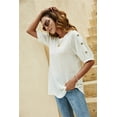 thumbnail image 5 of Uniexcosm Womens Tops Short Sleeve Round Neck Summer T-Shirt Casual Button Tunic, 5 of 7
