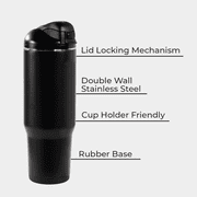 HydroJug Ease2o Insulated Stainless Steel Water Bottle with Straw & Chug Lid, Leak-Resistant, Cup Holder Friendly – 32oz, Black