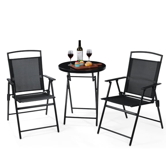 Backyard Expressions 3-Piece Folding Bistro Set – Outdoor Patio Furniture Set with 2 Mesh Chairs & Round Table – Weather-Resistant, Portable & Space-Saving Design for Balcony, Deck, Garden