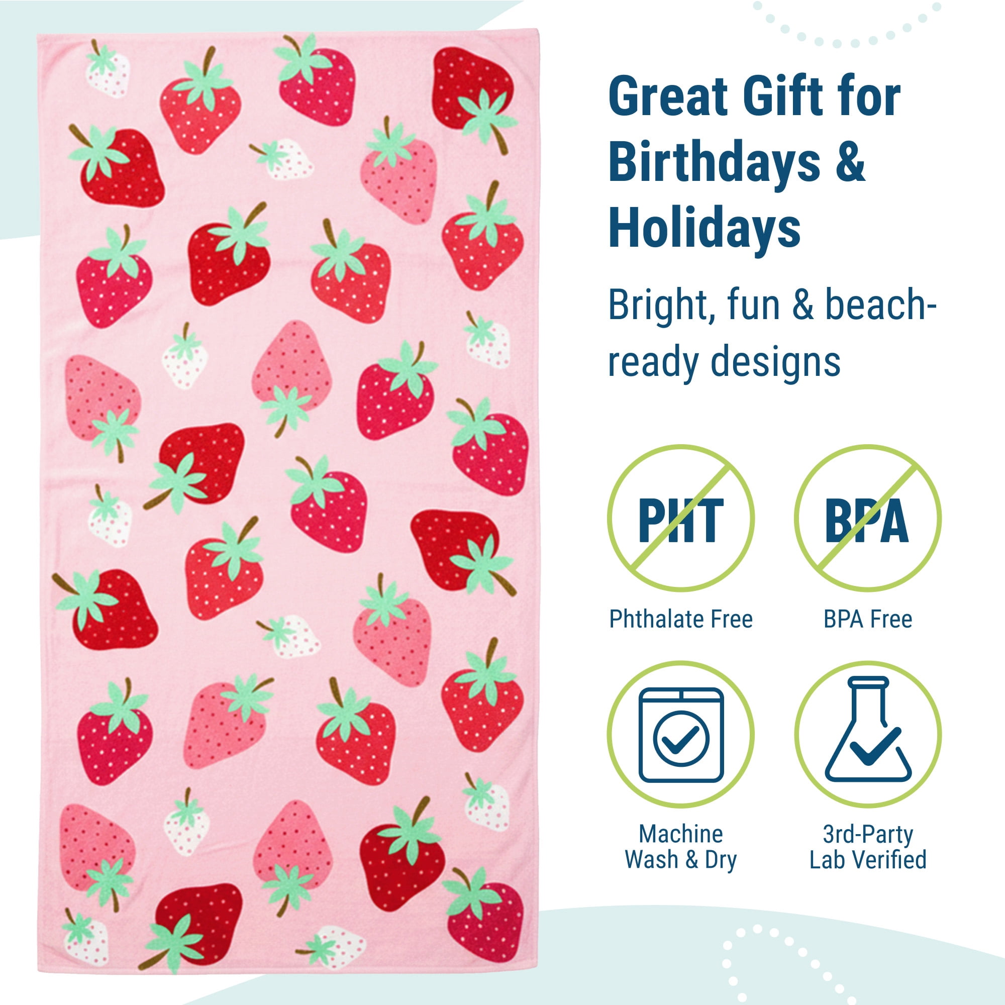 Wildkin Kids 100% Cotton Beach Towel for Boys and Girls (Strawberry Patch)