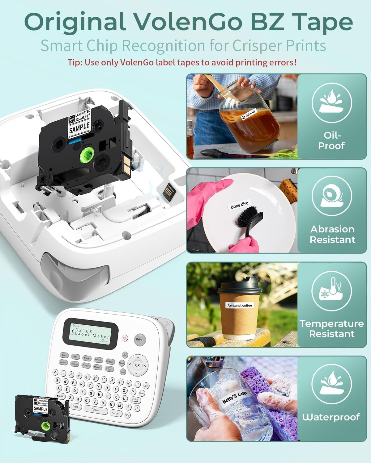 Label Maker Waterproof Labels, Labeler Machine with Tape, 16+ Bolder/Handwritten Fonts & Intuitive Shortcut Keys, 12mm Removable Freezer Food Labels for Jars/Containers/Bottle