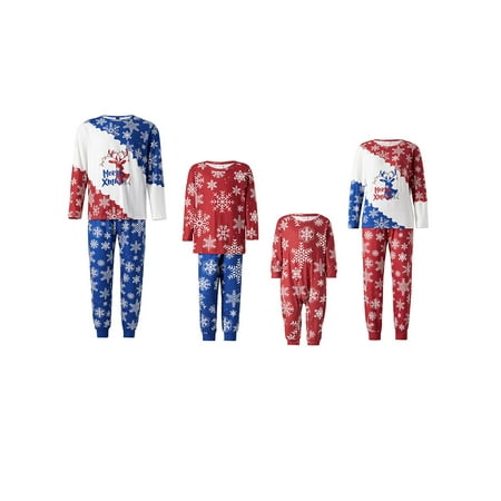 

Family Matching Christmas Pajamas Sets Long Sleeve Elk Print Tops + Snowflake Print Pants or Long Sleeve Jumpsuit for Adult Kids Baby