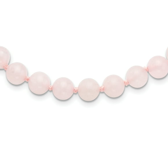 925 Sterling Silver 8-8.5mm Smooth Beaded Rose Quartz Necklace 18 Inch