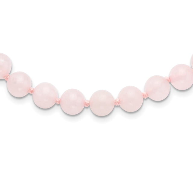 925 Sterling Silver 8-8.5mm Smooth Beaded Rose Quartz Necklace 18 Inch