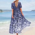 thumbnail image 3 of Womens 2025 Summer Casual Maxi Dresses Square Neck Short Sleeve Smocked A Line Floral Flowy Elegant Boho Dress, 3 of 6