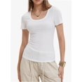 thumbnail image 2 of Women's Slim Fit Ribbed Knit Tee - Short Sleeve Scoop Neck Casual Summer T-Shirt, 2 of 4