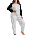 thumbnail image 3 of Pajama Sets Hzzrkos Women's Plus-Size Color-Block Long-Sleeve Pants Casual Loungewear/Pajama Set White XXXL, 3 of 7