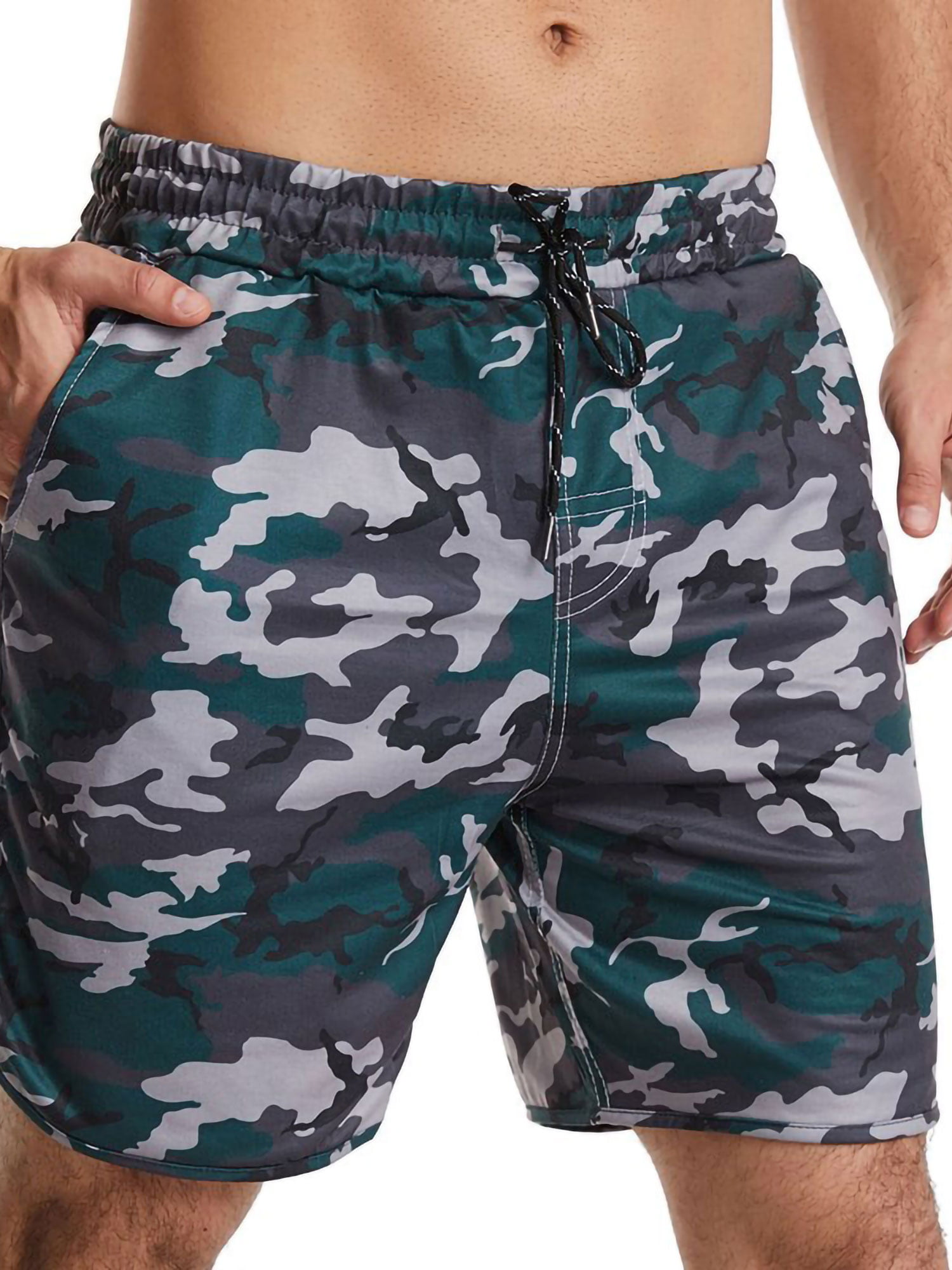 HailinED Mens Green Camouflage Camo Army Swim Trunks Casual Beach Shorts Graphic Board Shorts
