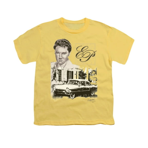 Trevco ELV586-YT-3 Elvis Presley & EP Youth 18-1 Short Sleeve T-Shirt, Banana - Large