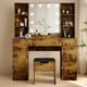 thumbnail image 1 of QinaQin Tocador con espejo y luces, silla, contactos eléctricos, 5 cajones y 9 repisas, con 3 tonos de iluminación y amplio almacenamiento, ideal para recámara o esquina, 1 of 8