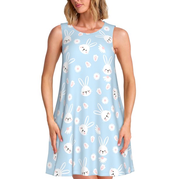 Disketp Cute Bunny para Vestido sin Mangas para Mujeres, Vestidos de Verano para Mujeres, Casual y Holgado para la Playa
