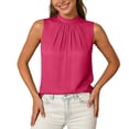 thumbnail image 2 of YMNXA Women's Shirts Sleeveless Round Neck Solid Color Pleated Detail Comfortable Elegant Satin Tank Top For Casual Daily Wear,Hot Pink,Xxl, 2 of 4
