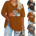 thumbnail image 5 of WREESH Plus Size Women Thanksgiving Shirt Pumpkin Graphic Graphic Tees Casual Short Sleeve V Neck T Shirts Fall Tops Gray, 5 of 5