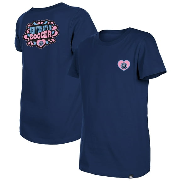 Girls Youth New Era Navy New York City FC Bubble Heart T-Shirt