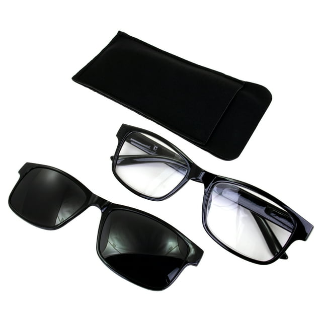 Global Vision Reading Glasses +2.5 Magnification Black Frame w/ Clear Lens & Matching Polarized Clip-On Shades