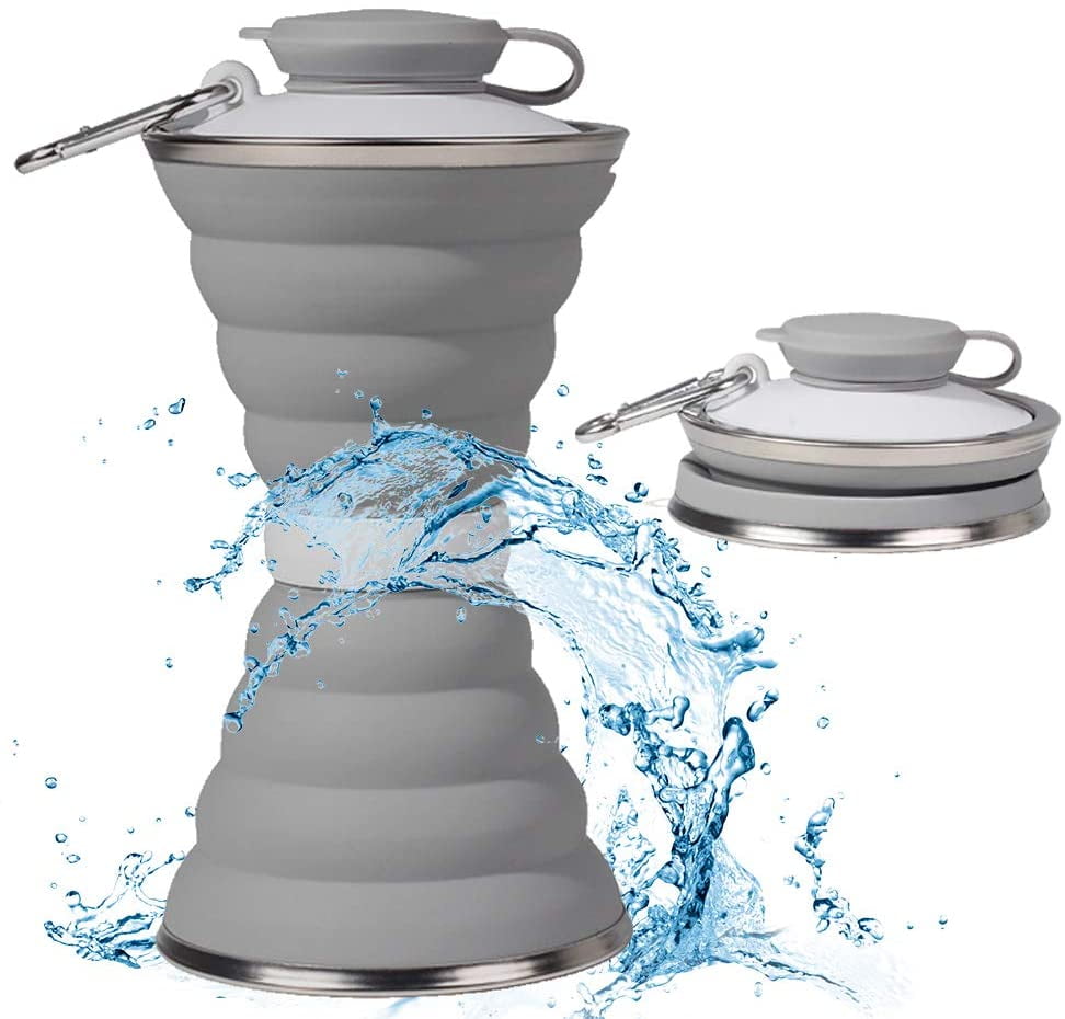 Collapsible Water Bottle, Camping Cup with Carabiner, Reuseable