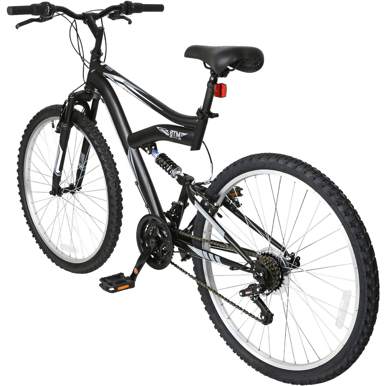 Hykolity 26 in Mountain Bike Sport Bicycle, 18 Speed Mtb Cycling for Adult Men Women Age 14+, Dual Full Suspension Outdoor Sport Bikes, Black