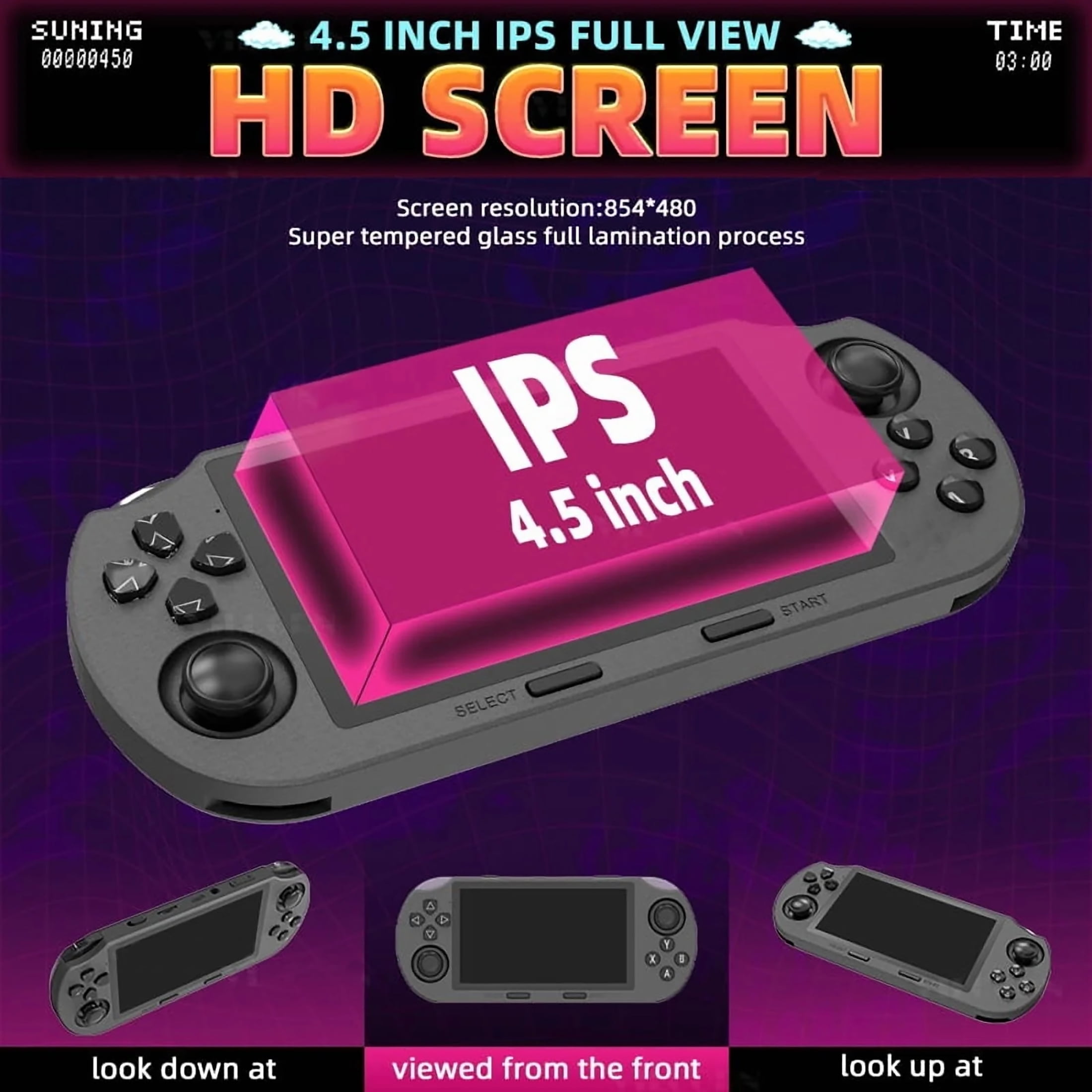 SF3000 Handheld Game Console, Portable, for PS1 GBA SNES Emulator, 4.5inch IPS Screen, 64G