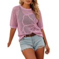 thumbnail image 3 of Women's Summer Short Sleeve Crochet Tops Hollow Out Floral Sweaters Beach Vacation Cruise Outfits Pink XL, 3 of 8