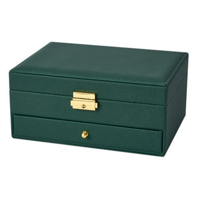 Joyero de doble capa, con cajón, espejo, divisores extraíbles, soporte de exhibición de cuero PU para pendientes, relojes, joyería, regalo, 4 ganchos para colgar Verde Sunnimix Caja de almacenamiento de joyas