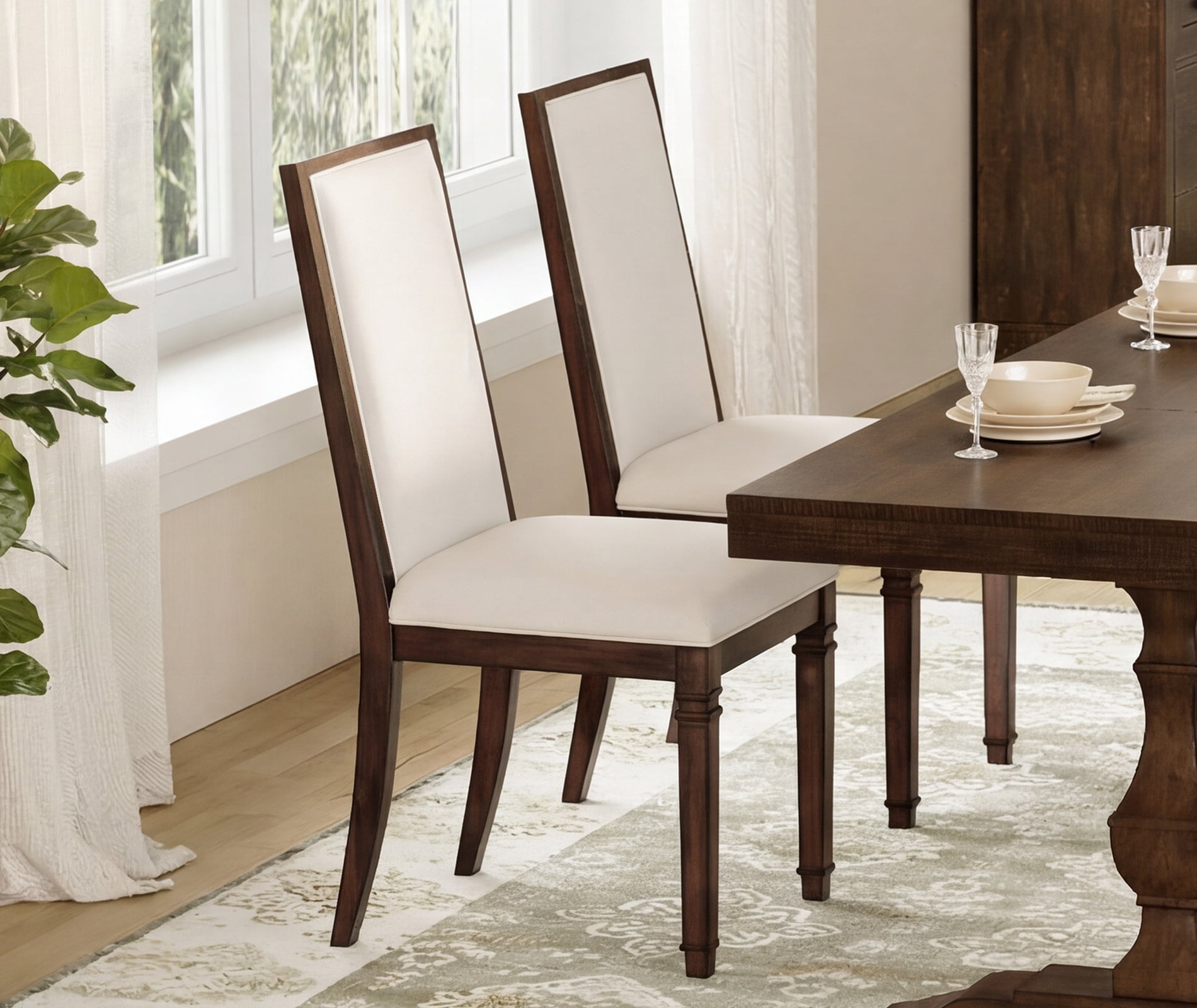 WAMPAT Farmhouse Upholstered Dining Chairs Set of 2,Modern Kitchen Chairs with Fabric Cushion & Solid Back for Dining Room,Living Room,Rustic Brown
