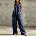 thumbnail image 4 of Karymi Lounge Sets for Women Two Piece Outfit Set, Crew Neck Sleeveless Asymmetric Layered Tank Top, High Waist Wide Leg Pants with Pockets, 4 of 5