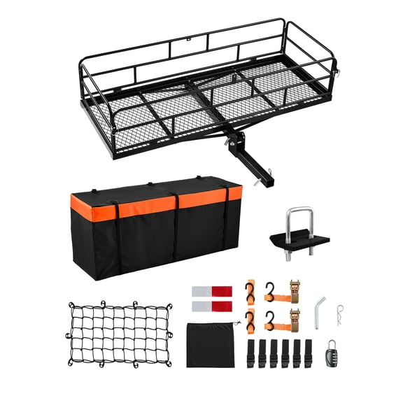 VEVOR 60" x 24" x 14", Hitch Cargo Carrier, 500 lbs Capacity Hitch Cargo Carrier with Cargo Net & Waterproof Cargo Bag, Folding Hitch Mount Cargo Carrier with Reflective Reminder, Fit for SUVs