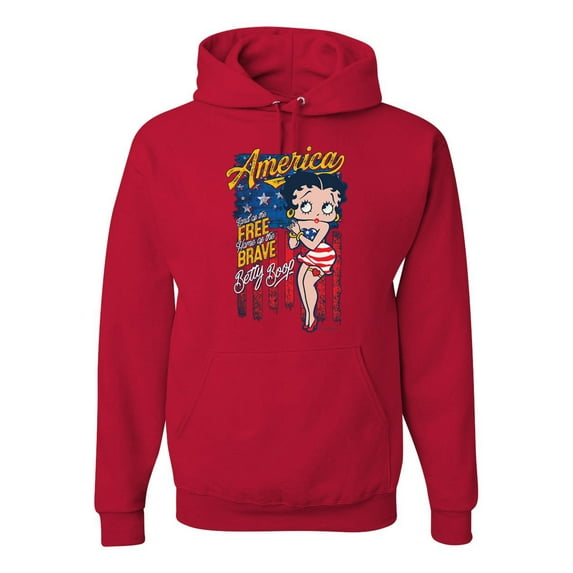 Wild Bobby, Betty Boop America Land of the Free Home of the Brave Betty Boop Unisex Hoodie Sweatshirt, Red, Medium